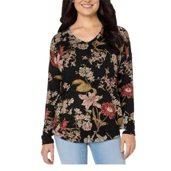 Well Worn Tops - Well Worn Black Floral Women's Blouse
